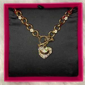 pave heart and flower necklace